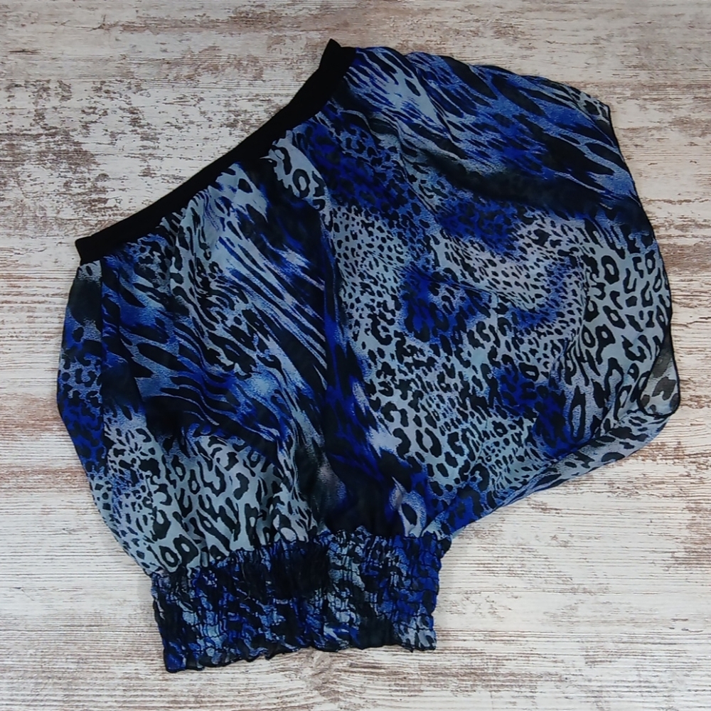 L8ter Animal Print Semi Sheer One Sleeve Blouse